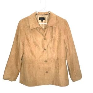 Lindor Women’s Tan Faux Suede Jacket/Button- Front Collared Blazer 14
